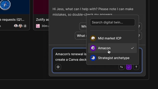 Choosing a digital twin in Dovetail chat